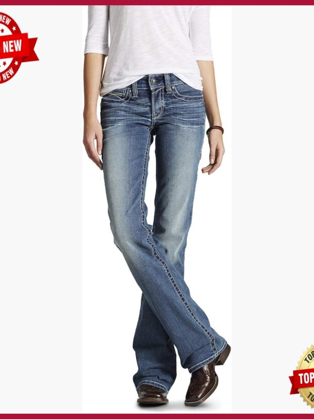 Mid Rise Boot Cut Jeans, Stretch Denim, Performance Fit, Western Style